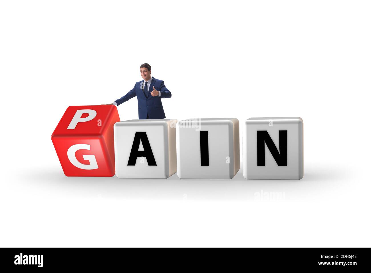 Kein Schmerz kein Gewinn Konzept mit Geschäftsmann Stockfoto