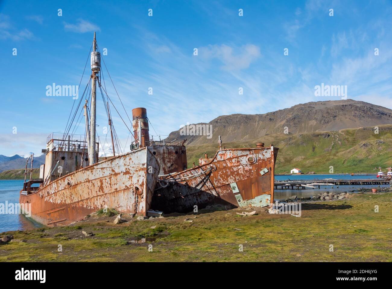 Schiffswrack aus der Nähe, Grytviken, verlassene Walfangstation, South Georgia Island Stockfoto