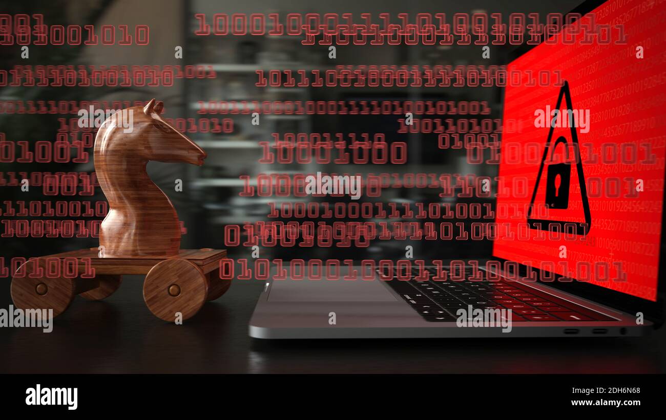 Notebook-Daten Des Trojanischen Pferdes Aus Holz Stockfoto