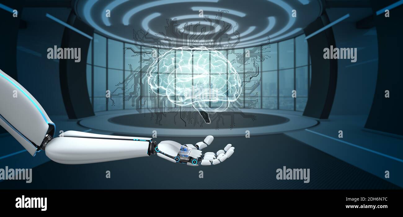 Roboter Hand AI Digital Brain Stockfoto