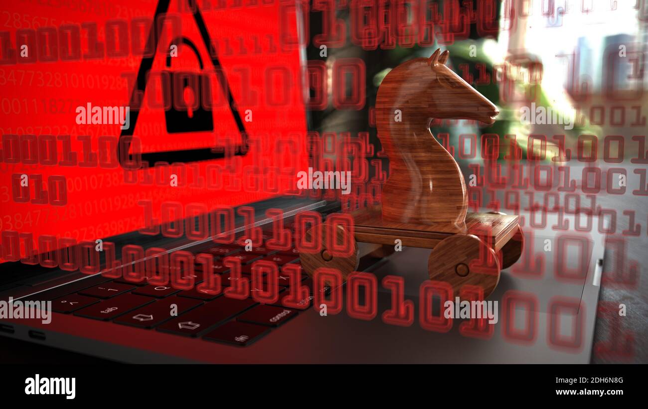 Notebook-Daten Des Trojanischen Pferdes Aus Holz Stockfoto