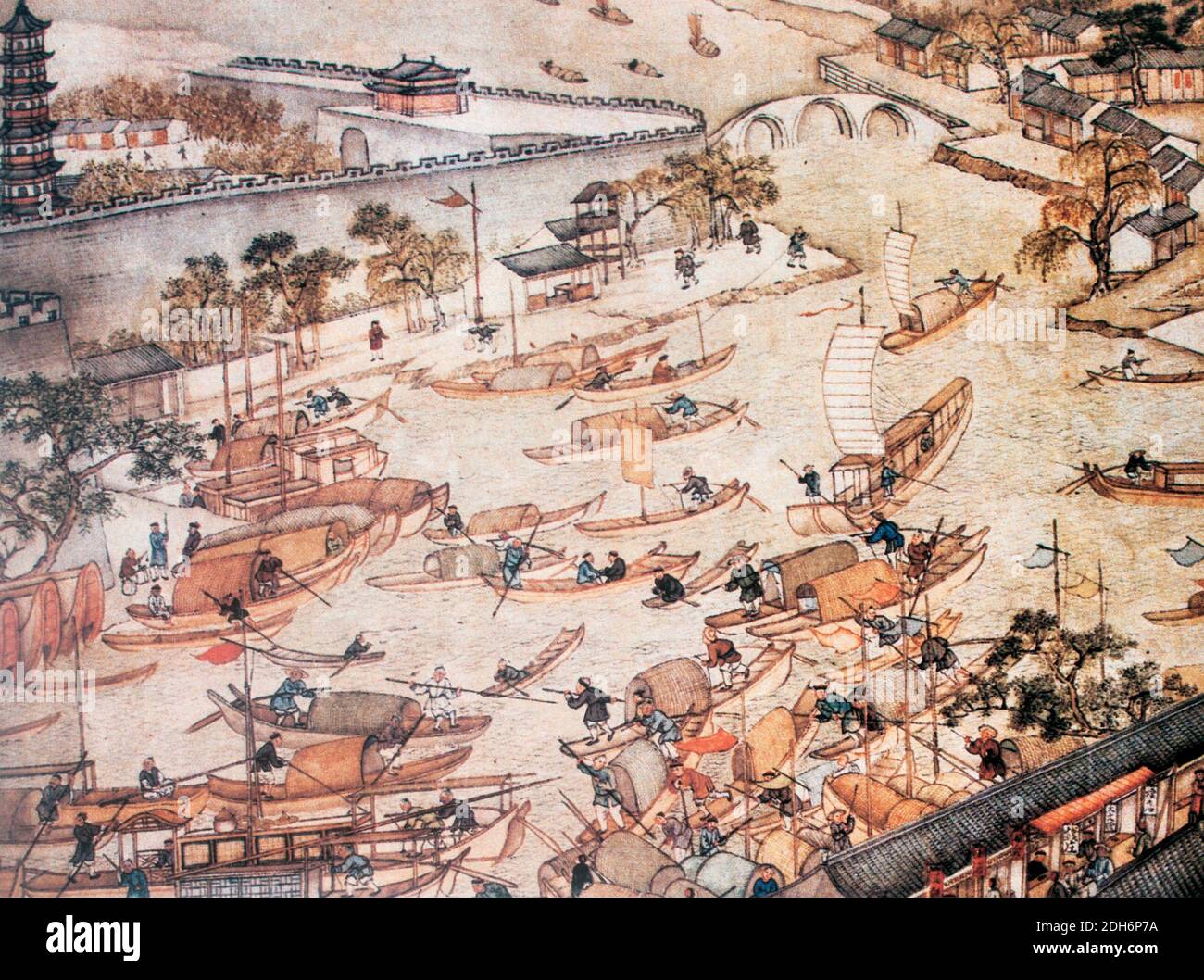 Suzhou in Wohlstand - Handel auf dem Wasser - Xu Yang. 1700er Stockfoto