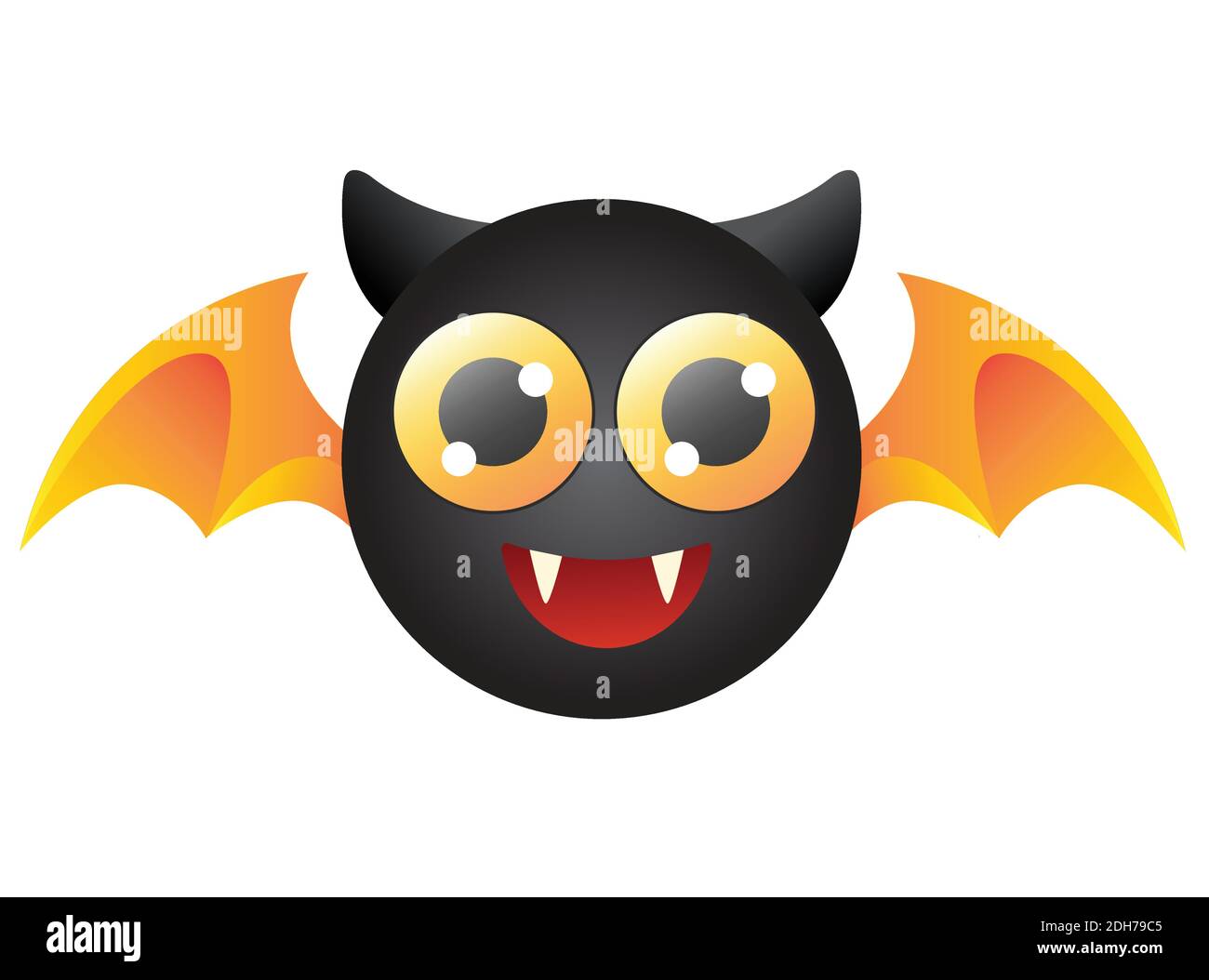 Hochwertige Fledermaus Emoticon lächelnd. Schwarze Fledermaus emoji isoliert auf weißem Hintergrund. Fledermaus Emoji. Stock Vektor