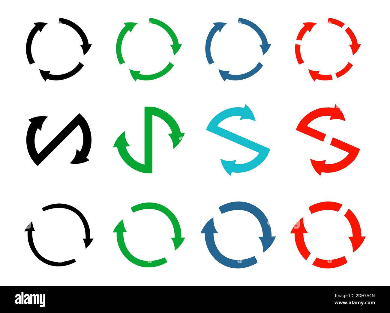 Große Set Kreis Pfeile und Richtungen Zeichen. Runde Pfeil für die Präsentation. Vektorfarbe Kreis auf weißem Hintergrund isoliert. Stock Vektor