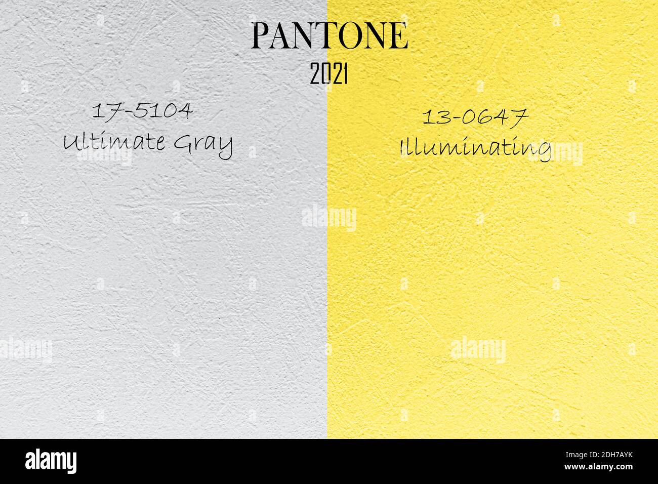 Farben des Jahres 2021 ULTIMATIV GRAU und LEUCHTEND pantone. Stockfoto