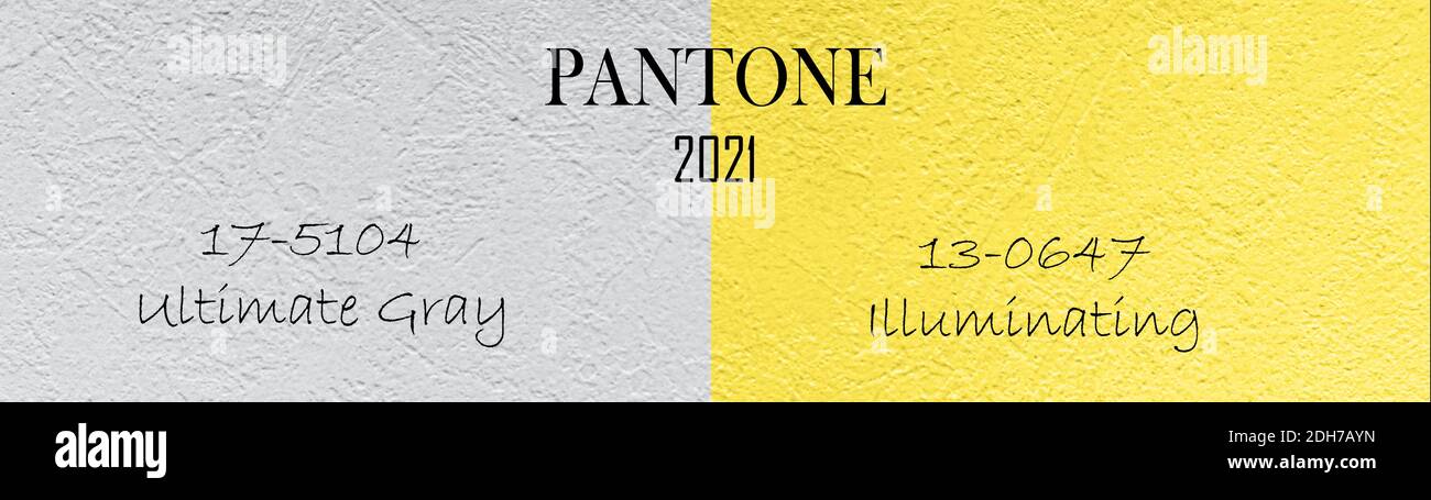 Farben des Jahres 2021 ULTIMATIV GRAU und LEUCHTEND pantone. Banner Stockfoto