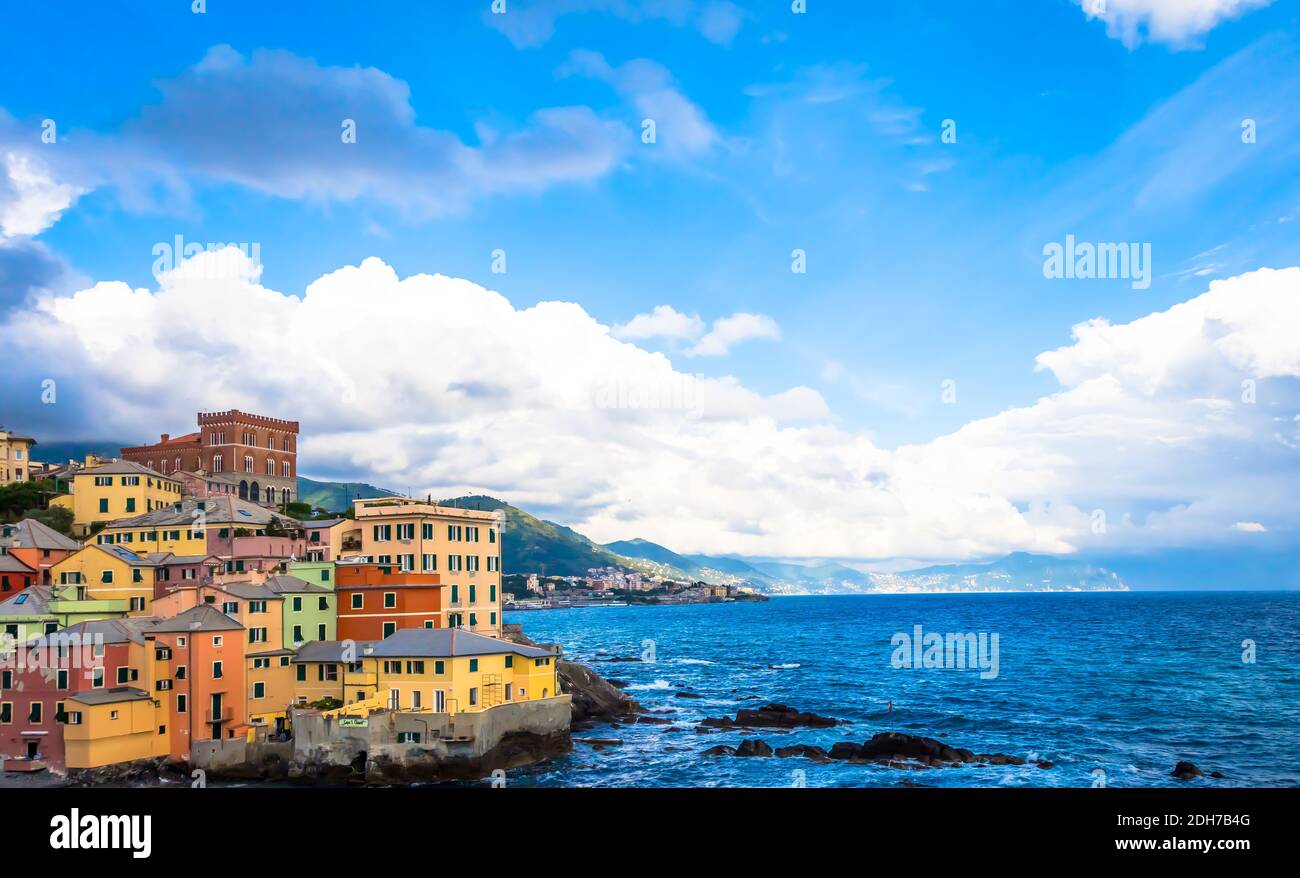 Boccadasse Marina Panorama in Genua, Italien Stockfoto