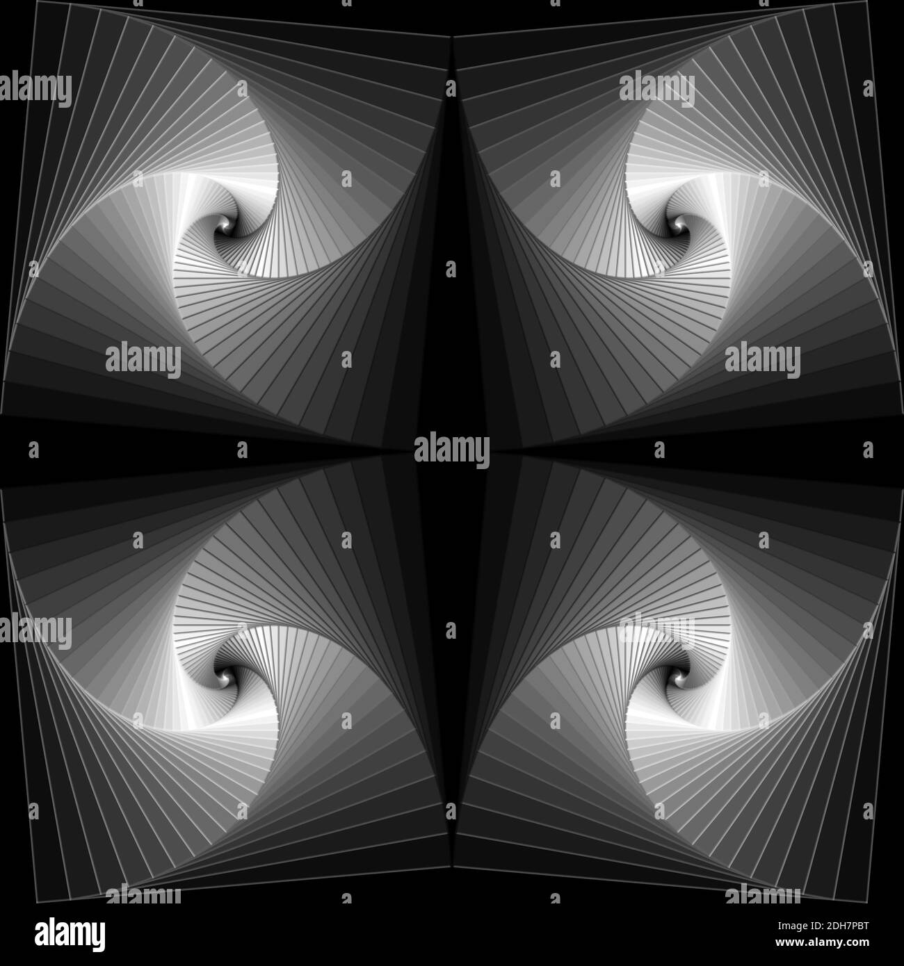 Monochrom wirbelnde spiralförmige Quadrate - 3D digitale Illustration Stockfoto