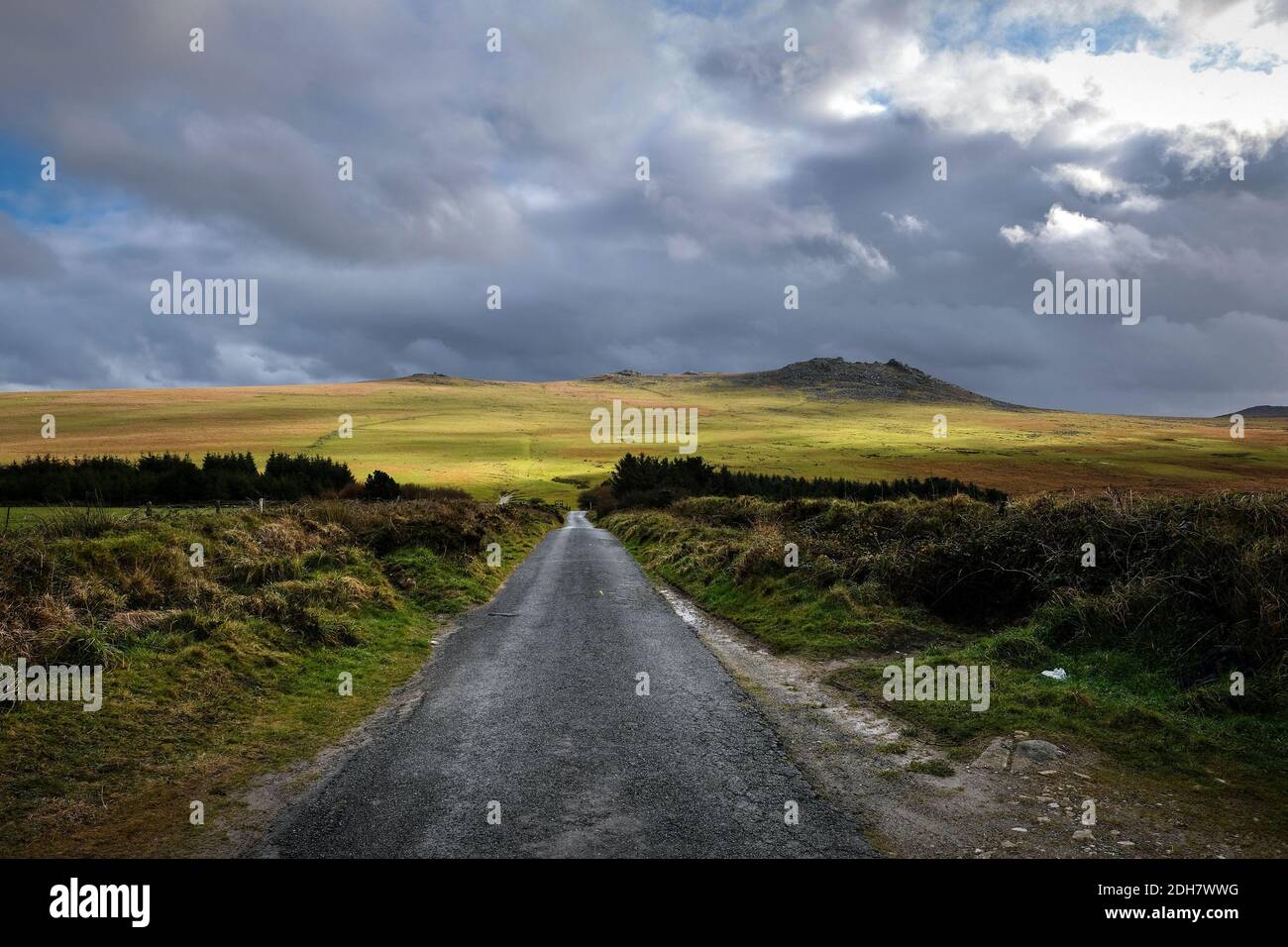 Die Straße zum Showery Tor und Rough Tor auf Bodmin Moor.Donnerstag 12. November 2020. Stockfoto