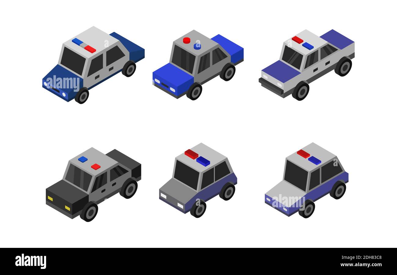 Satz Von Isometric Police Cars Vektor Grafik Illustration. Stock Vektor