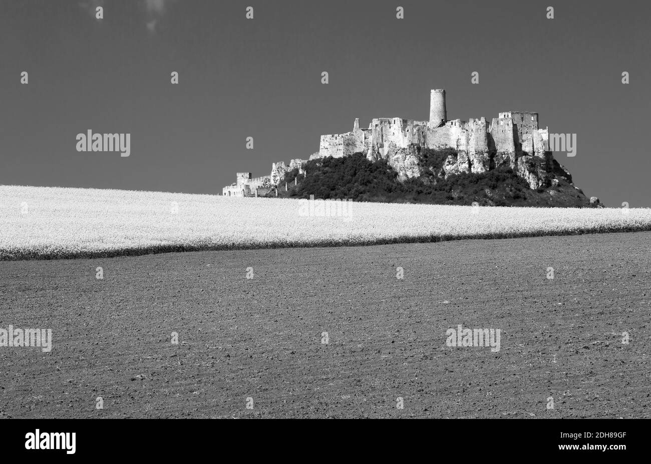 Malerischer Blick auf das Schloss Spis, UNESCO-Weltkulturerbe in der Slowakei, dem alten Europa, Stockfoto