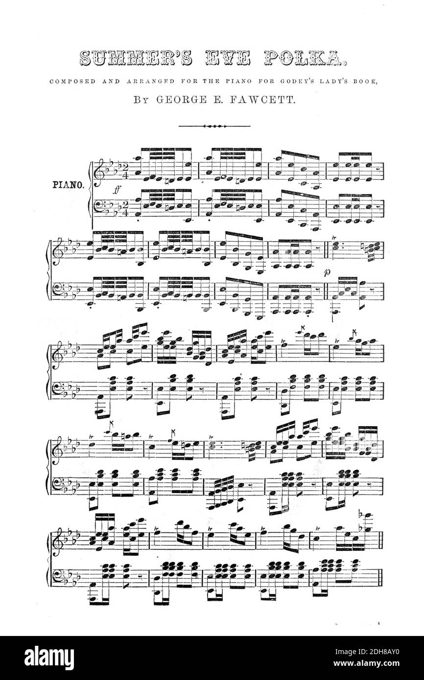 Summer Eve Polka von George E Fawcett - Noten für Klavier aus Godeys Lady's Book and Magazine, Juni 1864, Philadelphia, Louis A. Godey, Sarah Josepha Hale, Stockfoto