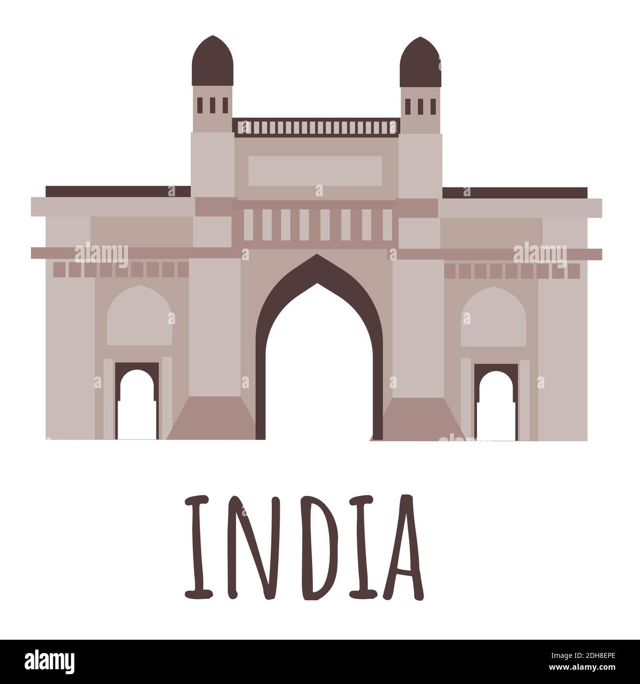 Flacher Stil Gateway of India. Symbol von Indien. Vektorgrafik isoliert auf weißem Hintergrund Stock Vektor