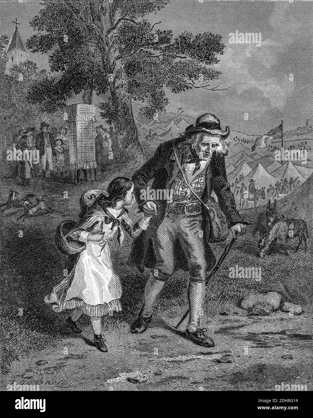 Flucht , Vater und Tochter weglaufen Stahlstich aus Godeys Lady's Book and Magazine, Vol 101 Juli bis Dezember 1880 in Philadelphia Stockfoto