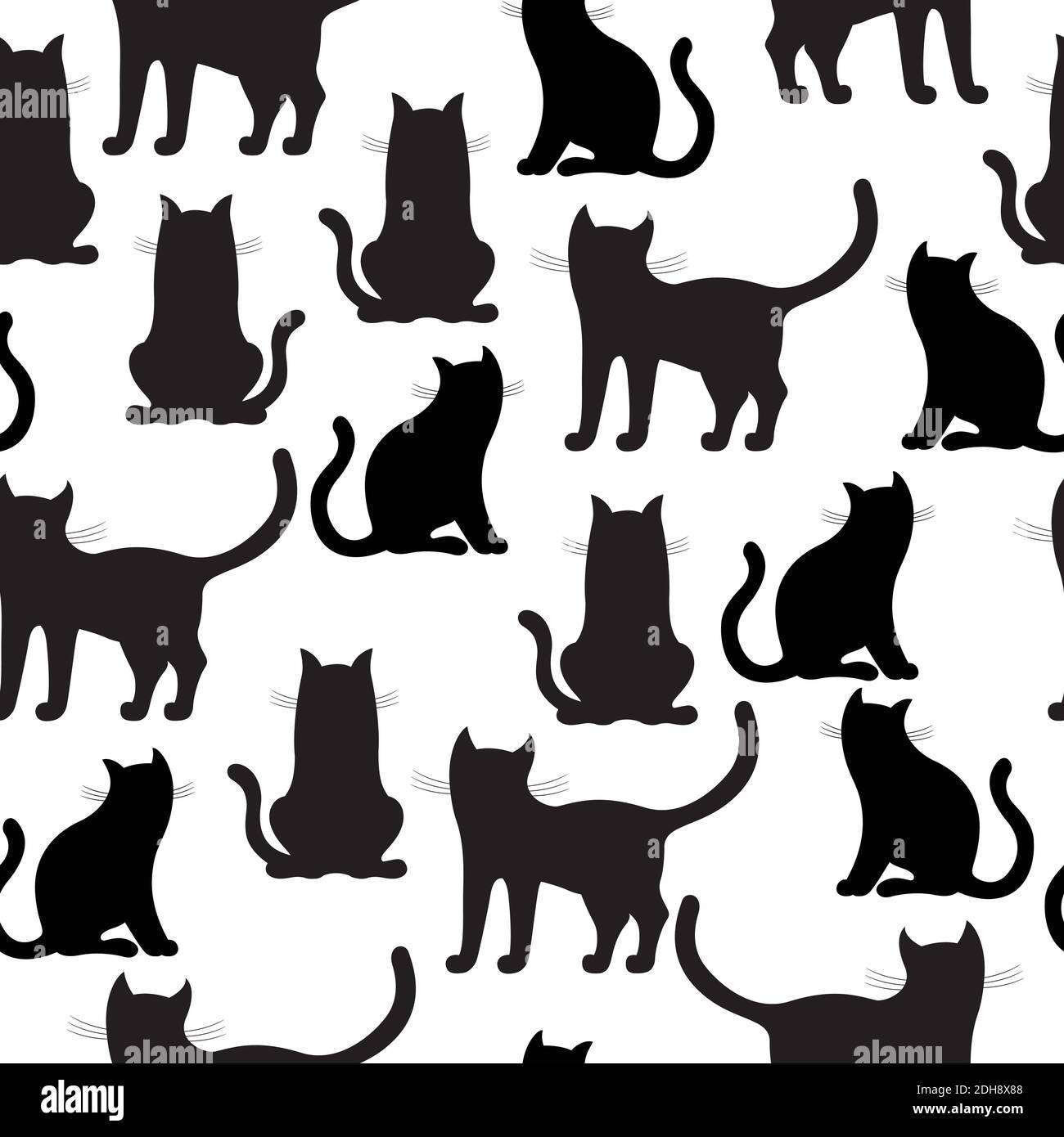 Schwarz-Weiß-Abbildung. Schwarze Katzen Nahtloses Muster Stock Vektor