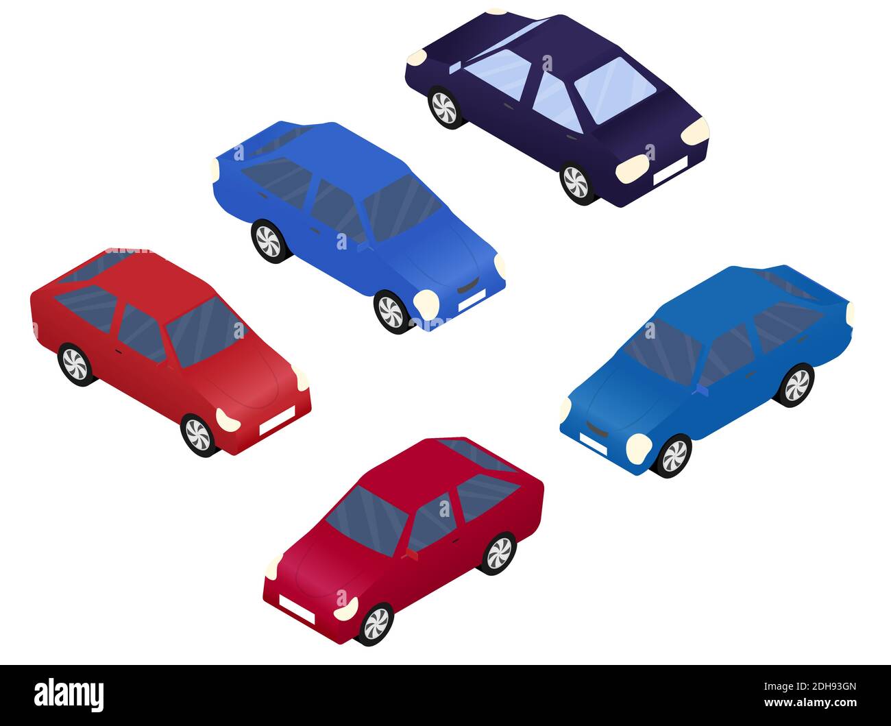 Flache isometrische Vektor Autos isoliert auf weiß. Stadtverkehr. Farbenfrohe Illustration. Stock Vektor