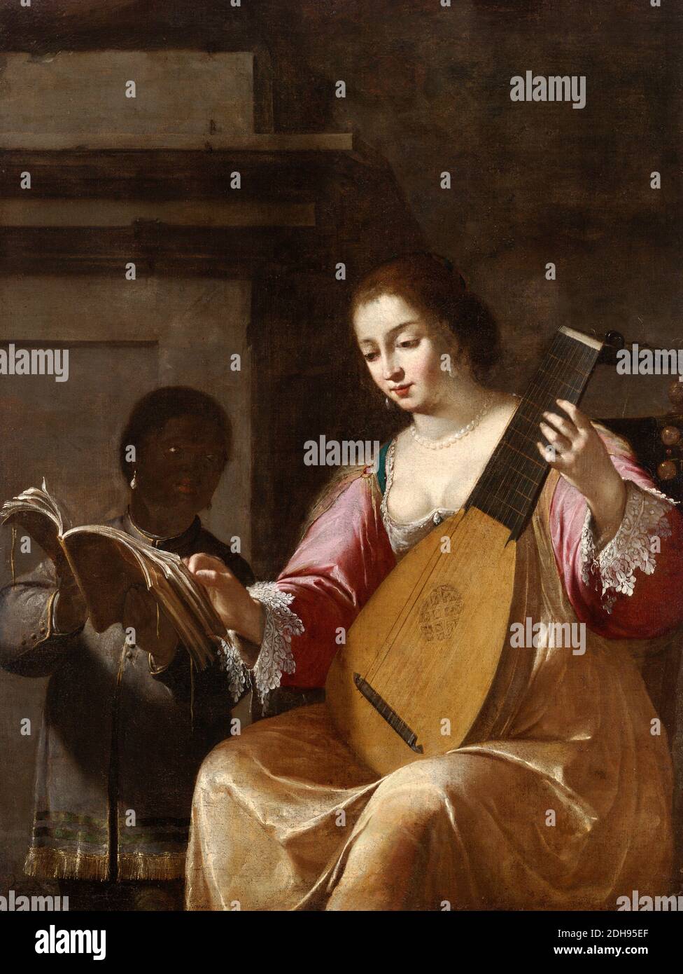 Frau spielt eine Laute, Porträtmalerei von Jean Daret, 1638 Stockfoto