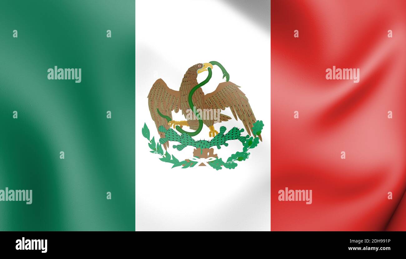 3D Flagge Mexikos (1823-1864, 1867-1893). 3D Illustration. Stockfoto