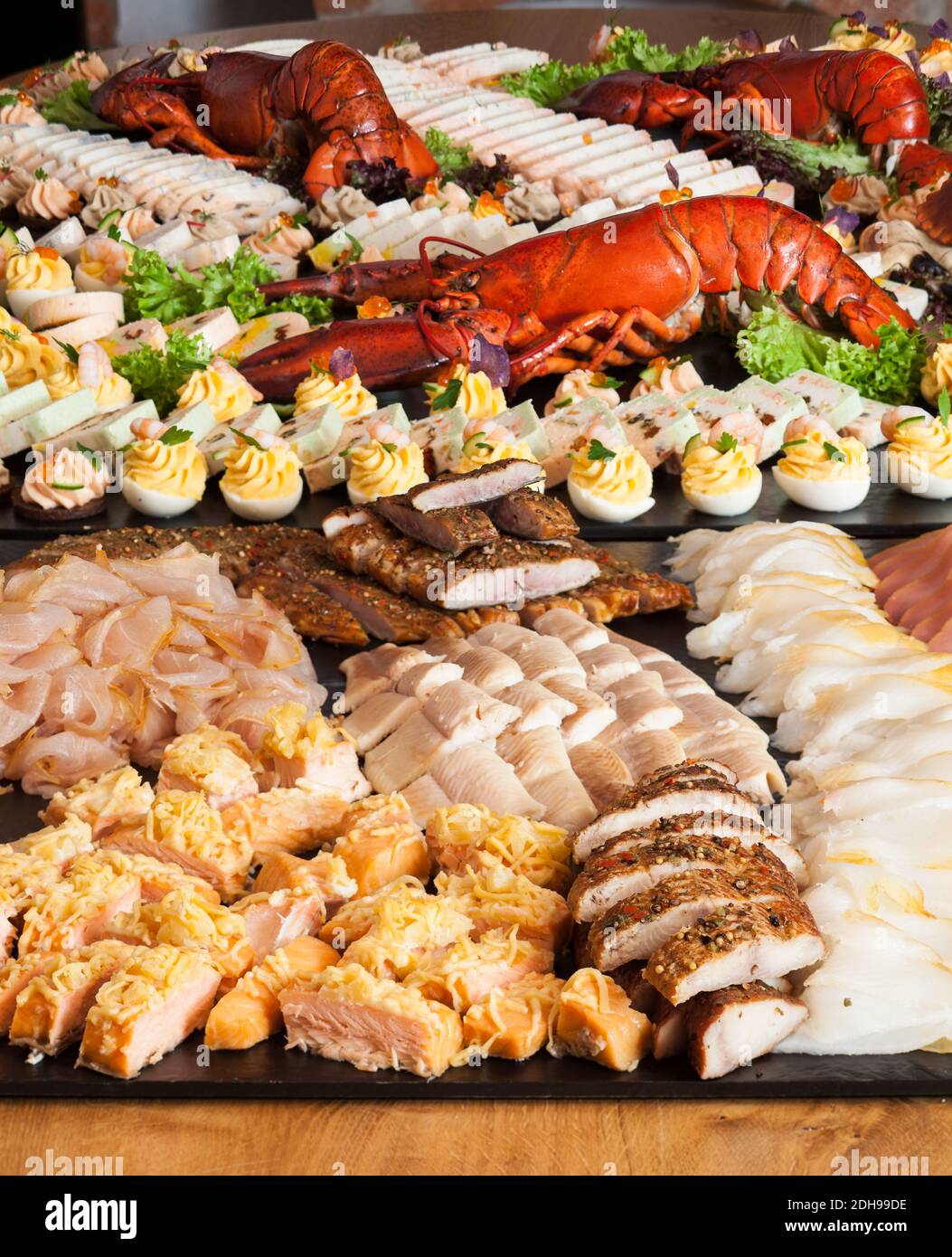 Fischbuffet mit großer Auswahl Stockfoto