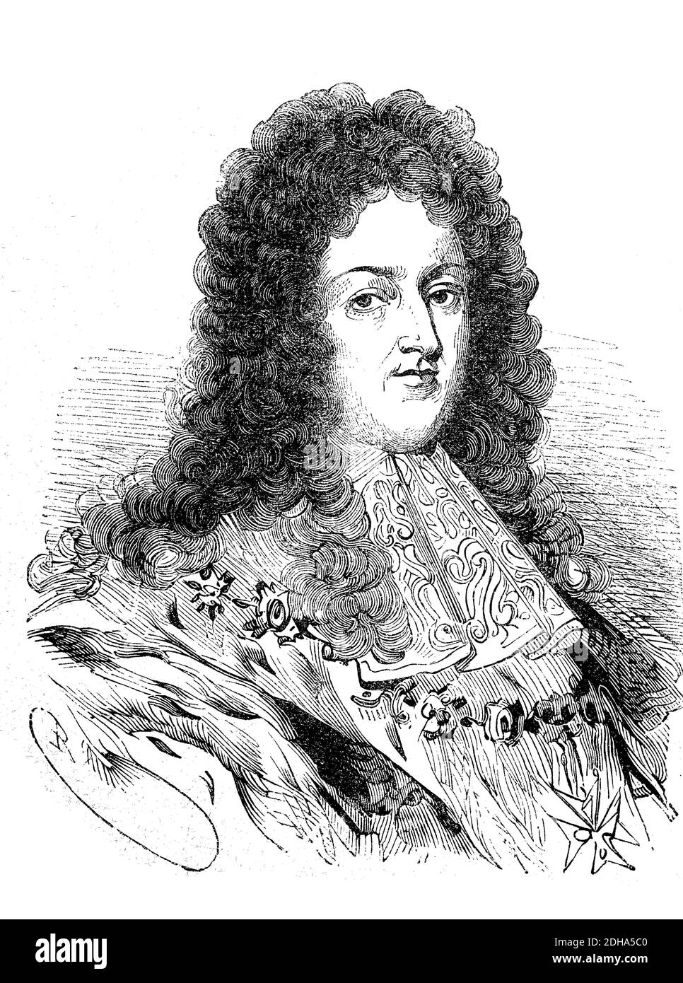 ouis XIV, Ludwig XIV., 5. September 1638 - 1. September 1715, war ein französischer Prinz des Hauses Bourbon und König von Frankreich und Navarra von 1643 bis zu seinem Tod / Ludwig XIV., Ludwig XIV., 5. September 1638 - 1. September 1715, war ein französischer Prinz aus dem Haus Bourbon und von 1643 bis zu seinem Tod König von Frankreich und Navarra, historische, digital verbesserte Reproduktion eines Originals aus dem 19. Jahrhundert / digitale Reproduktion einer Originalvorlage aus dem 19ten Jahrhundert. Jahrhundert, Stockfoto