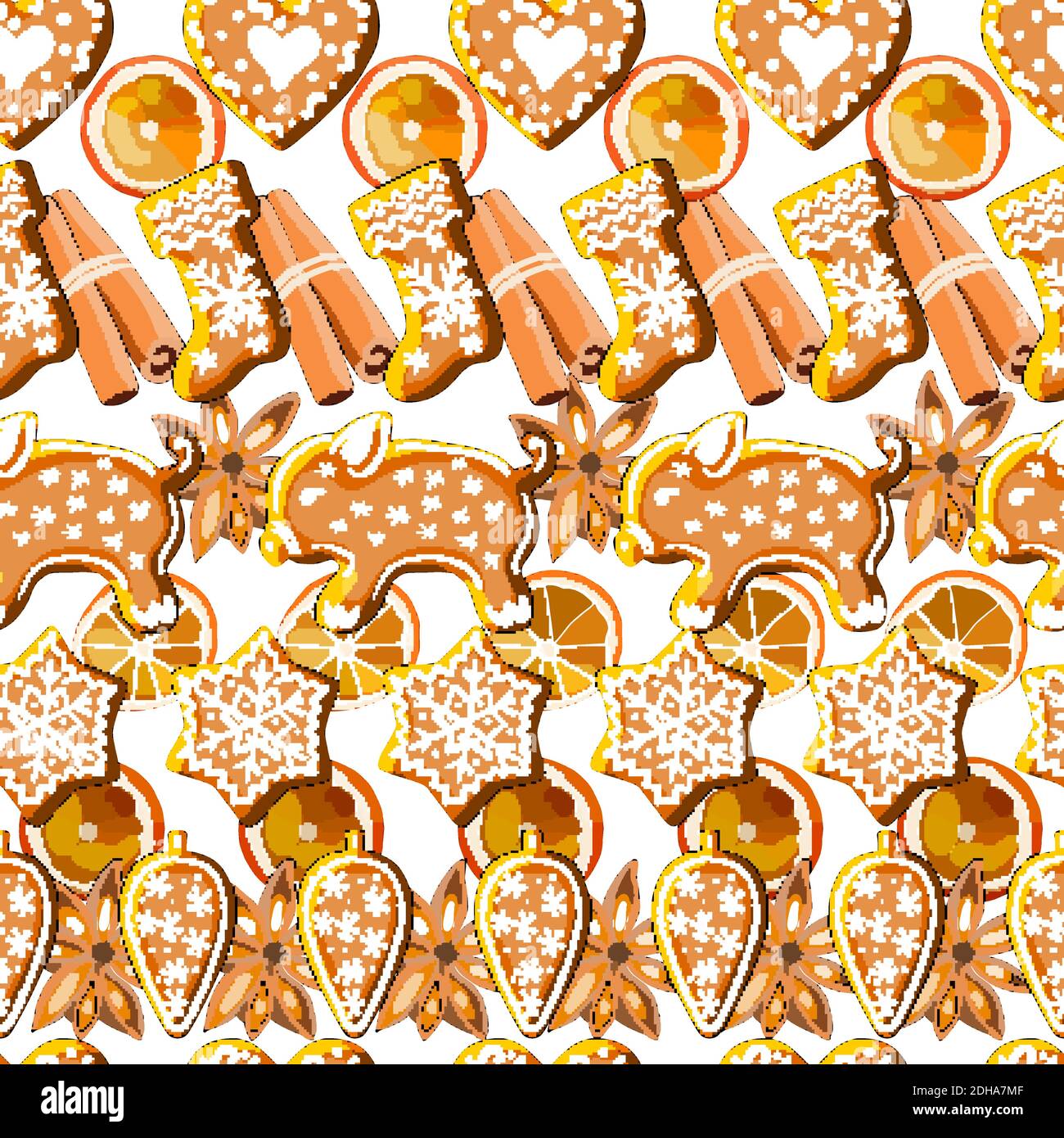 Endlose Textur mit traditionellen Weihnachtssymbolen. Das Schwein Symbol des neuen Jahres 2019. Nahtloses Vektor-Muster für Ihr festliches Design, Stoffe, Wal Stock Vektor