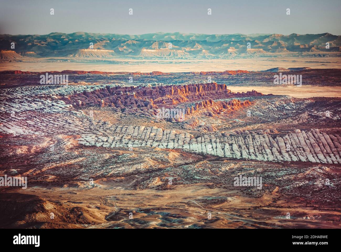 Luftaufnahme auf die Landschaft des Arche National Park, Utah Stockfoto