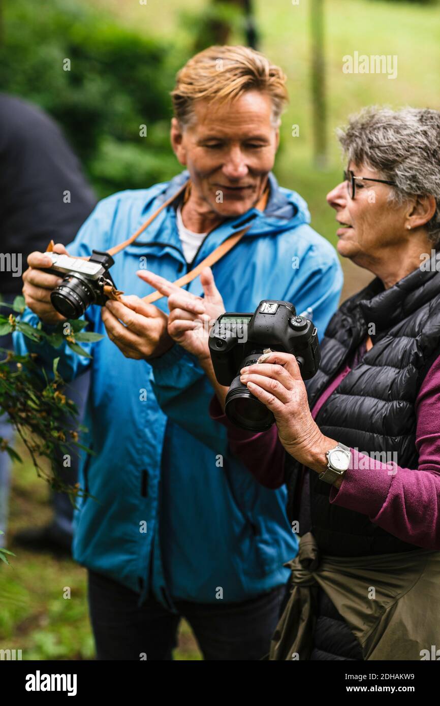 Senior Mann zeigt Kamera zu weiblichen Freundin während der Fotografie-Kurs Stockfoto