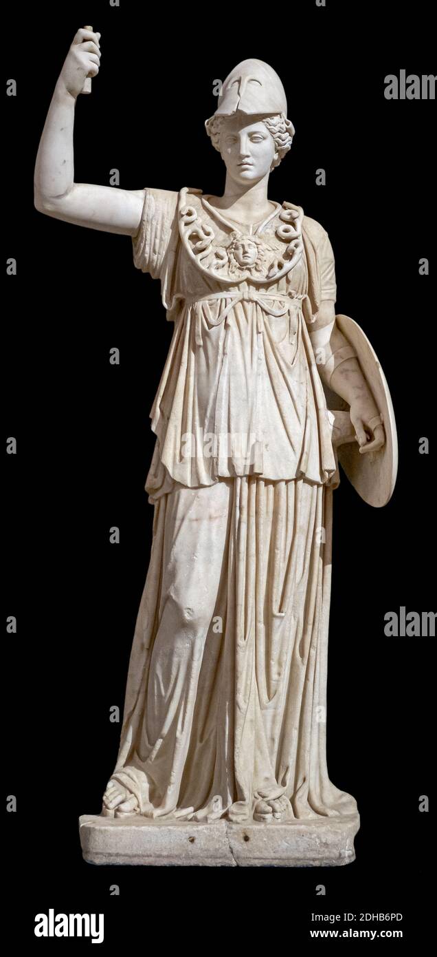 Antike römische Kunst, Athena (Minerva) 2. Jahrhundert A.D., parischer Marmor. Archäologisches Nationalmuseum, Neapel, Italien. Stockfoto