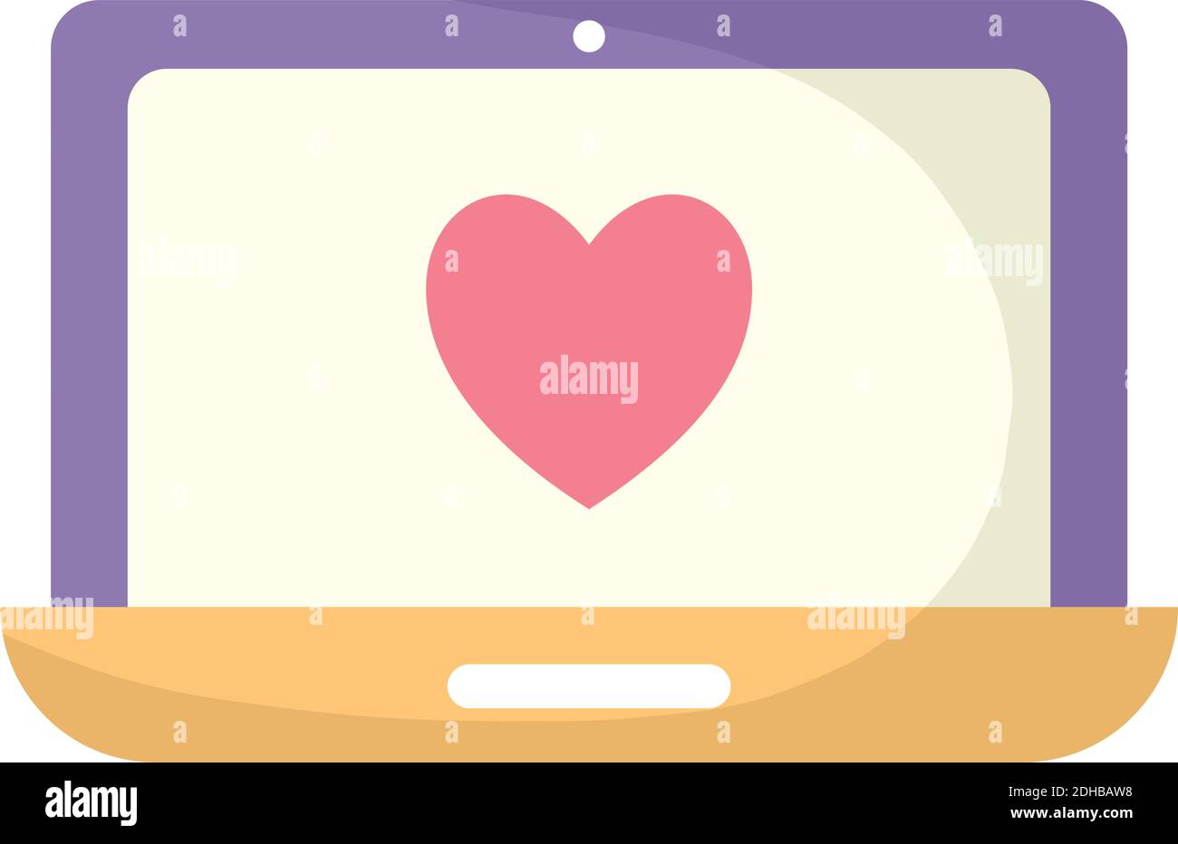 Symbol für soziale Medien eines Notebooks mit violetter Farbe Und ein Symbol des Herzens in der Mitte davon Stock Vektor