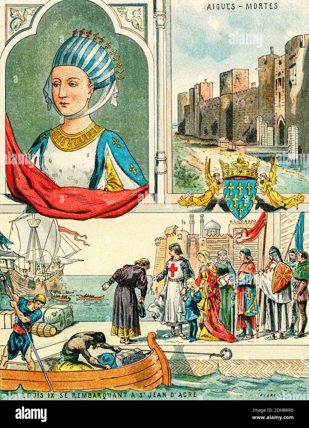 Altkolorit Lithographie Porträt von Margarete von Provence. Marguerite