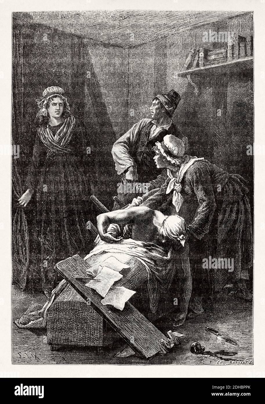 Tod von Jean-Paul Marat, 13. Juli 1793 (1743-1793) französischer Politiker, Arzt und Journalist. Frankreich. Alte XIX Jahrhundert Gravur Illustration. Les Français Illustres von Gustave Demoulin 1897 Stockfoto