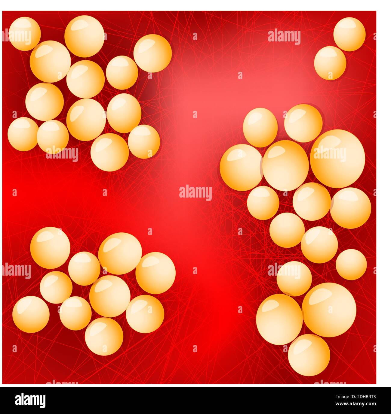 Staphylococcus aureus auf rotem Hintergrund. Vektorgrafik für Ihre Design-, Bildungs-, Biologie-, wissenschaftliche und medizinische Verwendung. Stock Vektor