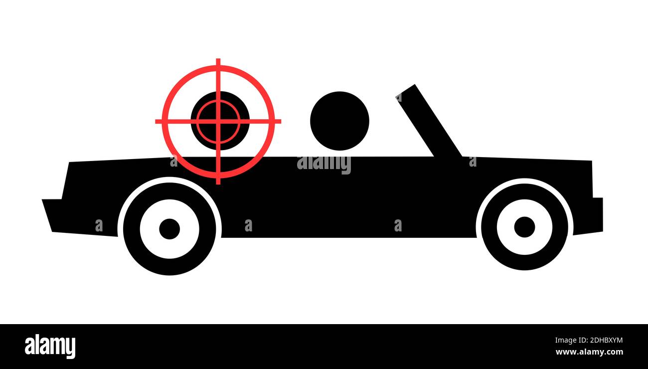 Person wird getötet und im Cabriolet und Cabrio Auto durch Schuss aus Pistole ermordet. Vektorgrafik Stockfoto