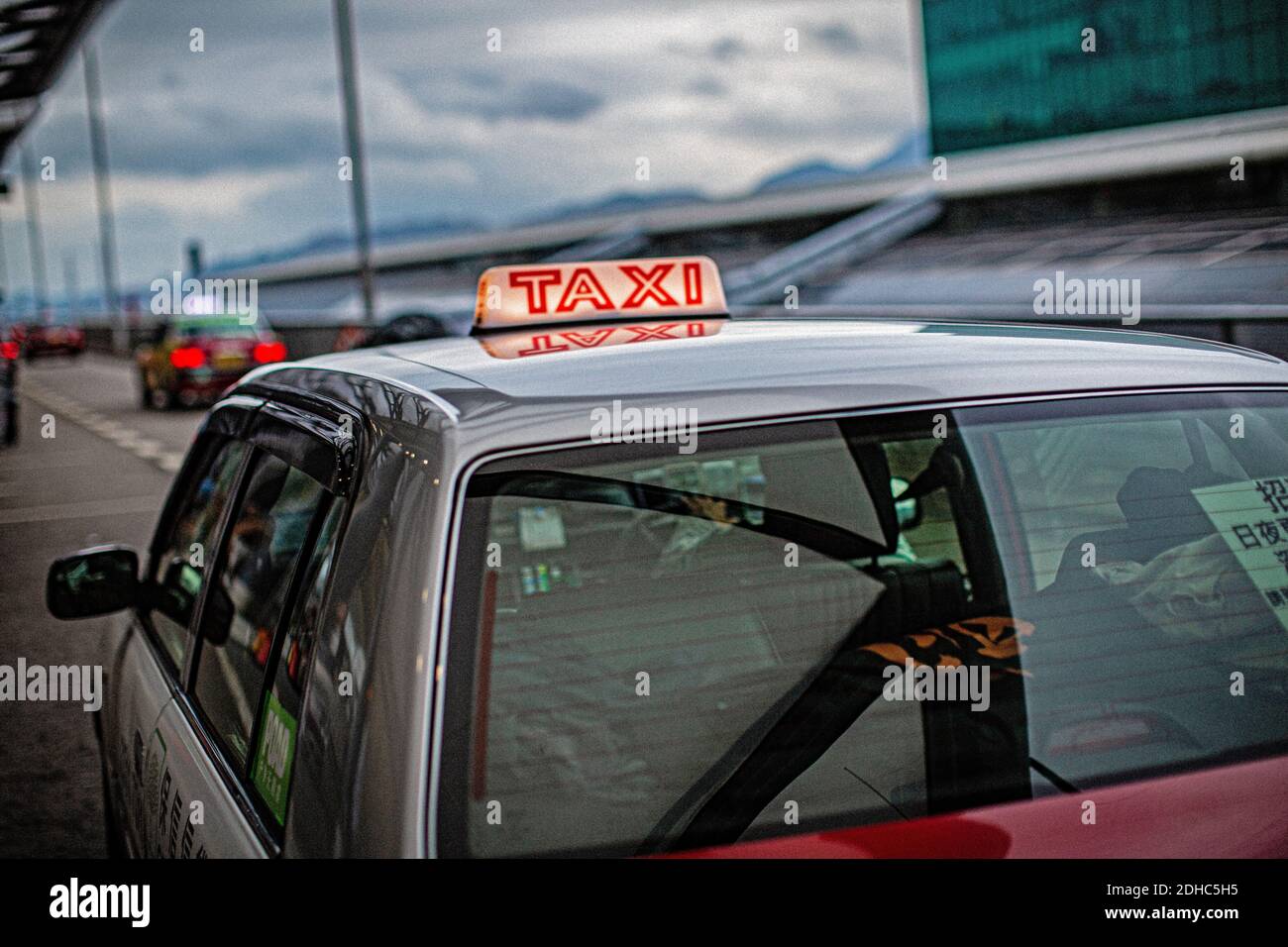 Rote Taxis in Hongkong Stockfoto