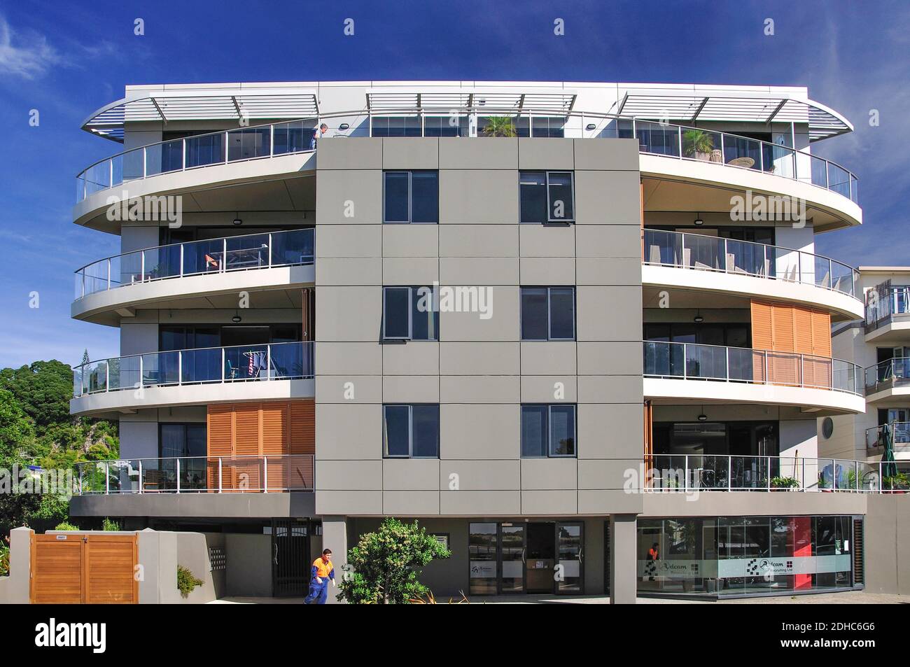 Kais Apartments am Wasser bauen, Quay Street, Whakatane, Bucht von viel Region, Nordinsel, Neuseeland Stockfoto