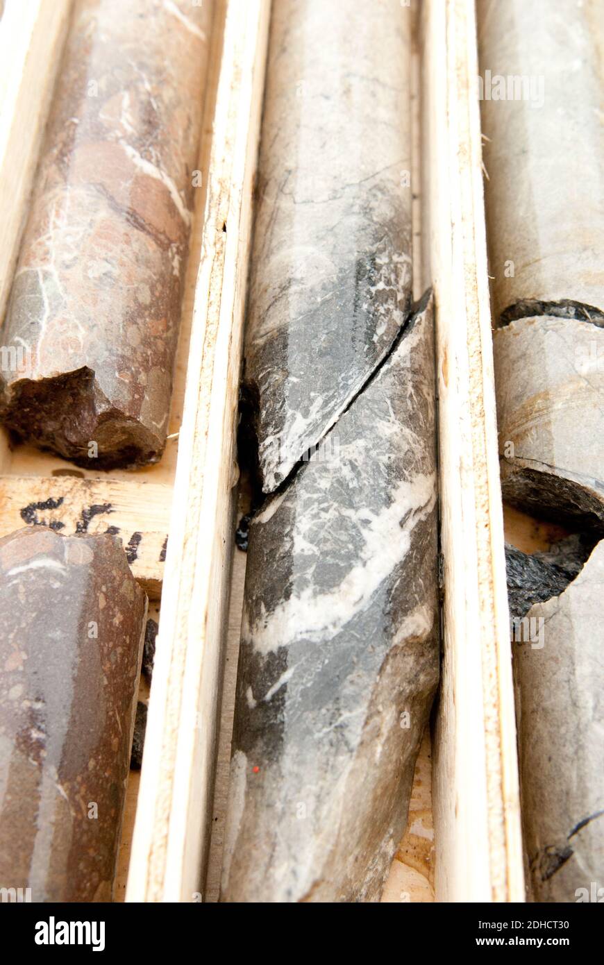 Bergbau Kernproben aus test Bohrgeräte Stockfoto