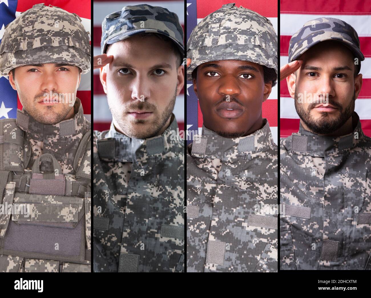Soldier Veteran Military Person Headshot Portrait Collage Set Stockfoto