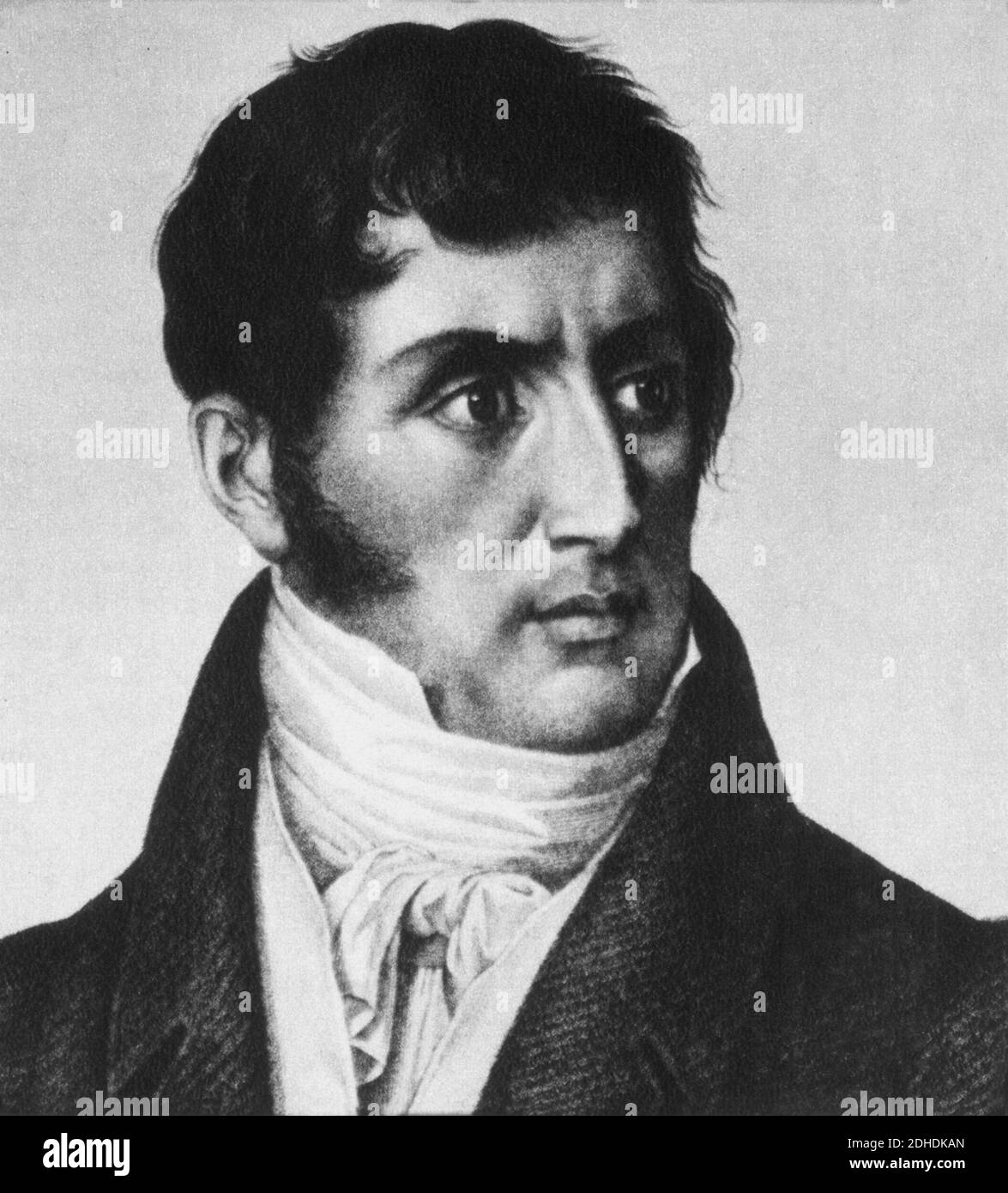 1825 , ITALIEN : der berühmteste italienische Schriftsteller ALESSANDRO MANZONI ( 1785 - 1873 ) , Autor des Buches " I Promessi Sposi " ( 1827 - 1842 ) - SCRITTORE - LETTERATO - LETTERATURA - LITERATUR - Portrait - ritratto - favoriti - Basetta - Basette - Kragen - colletto - Krawatte - cravatta - ROMANTICO - ROMANTICISMO - ROMANTIK - ROMANTISCH ---- Archivio GBB Stockfoto