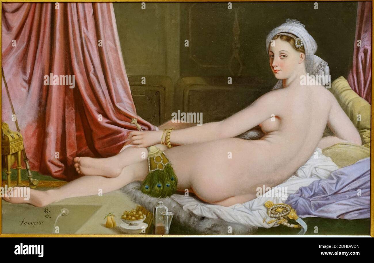 La grande odalisque, von Lamqua (Guan Qiaochang), nach einem Stich von Jean-Pierre Sudre, nach Ingres, nach 1826, Öl auf Leinwand Stockfoto