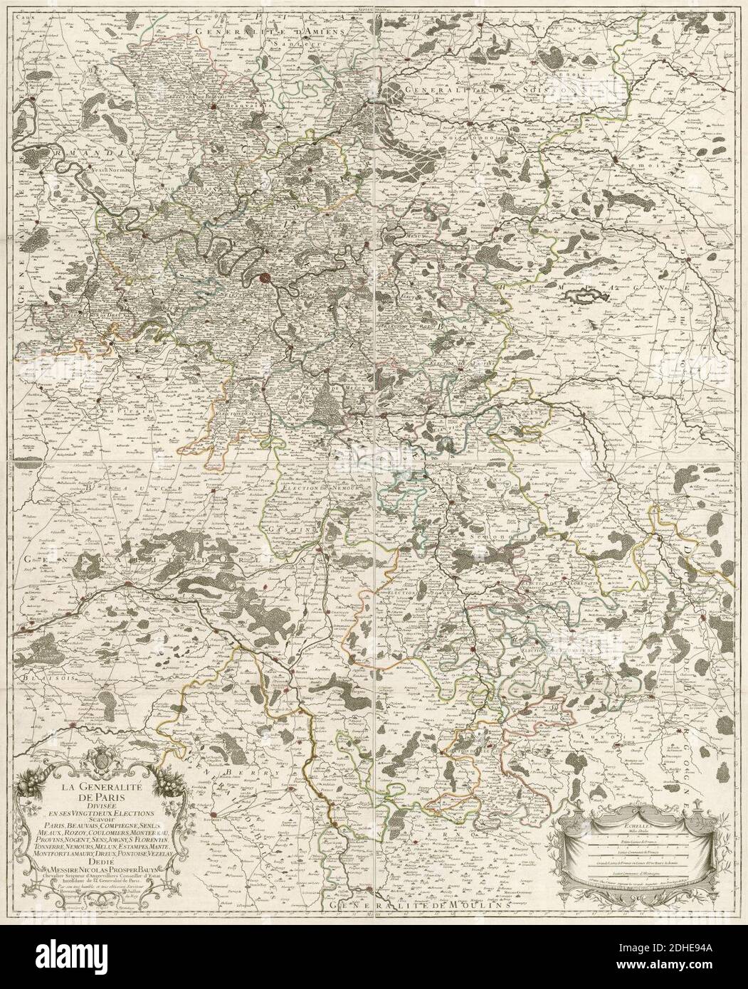 La Generalité de Paris divisée en ses vingt deux Elections scavoir Paris, 1725. Stockfoto