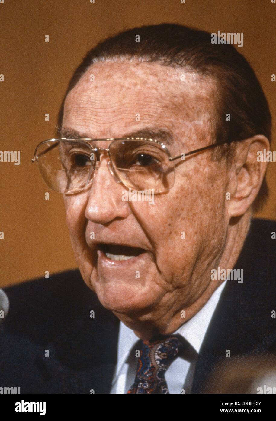 WASHINGTON, DC, USA, 26. FEBRUAR 1991 - US-Senator Strom Thurmond (R-South Carolina) während der Anhörung des Ausschusses. Stockfoto