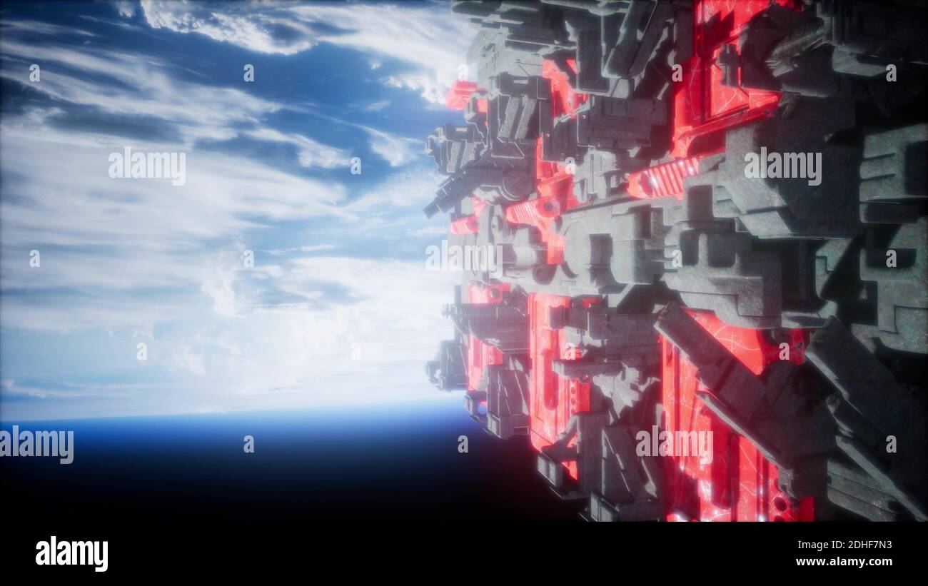 Raumschiff mit Blick auf Raum und der Planet Erde Stockfoto