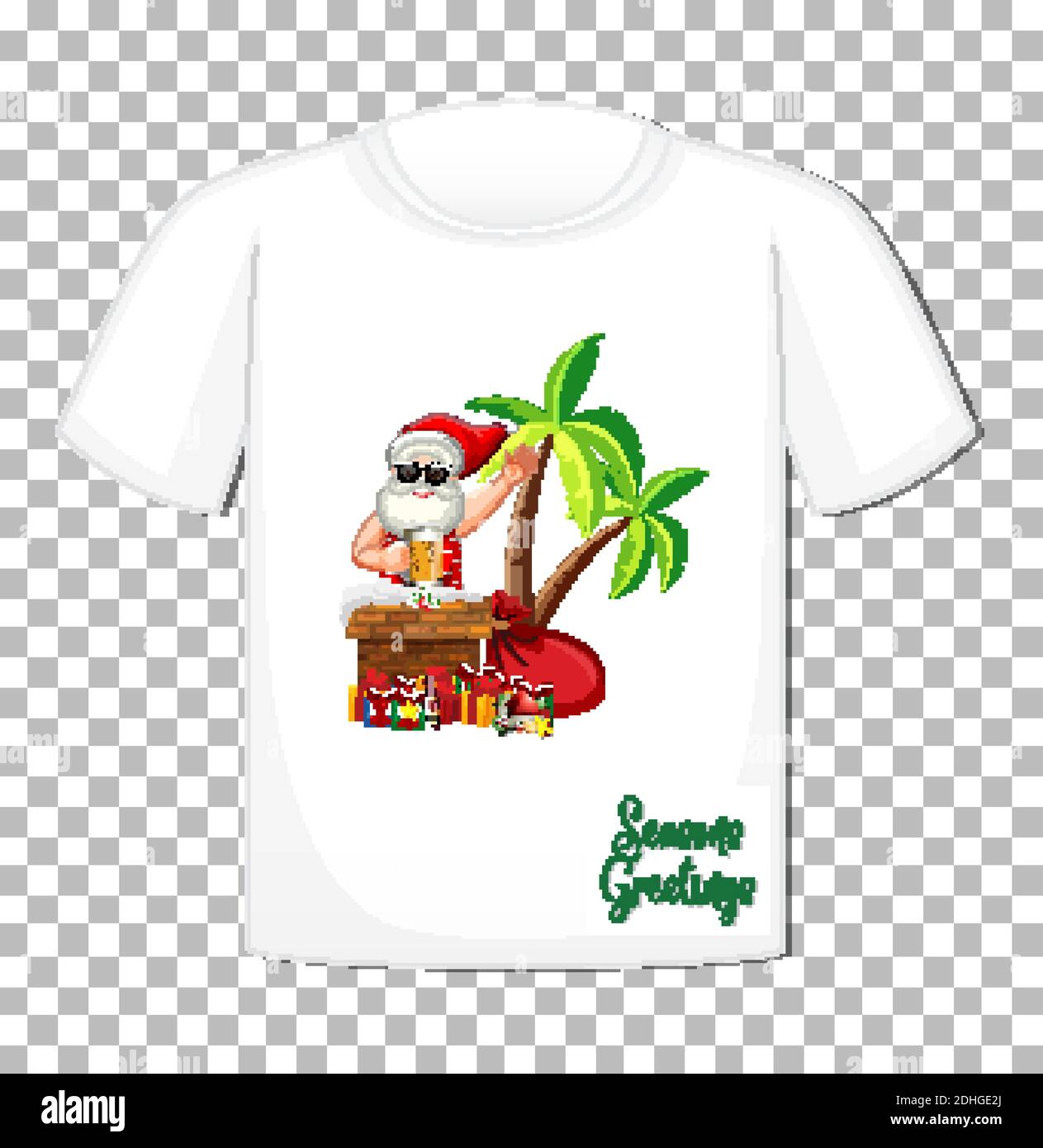 Weihnachtsmann Zeichentrickfigur in Weihnachten Sommer Thema auf T-Shirt Auf transparenter Hintergrunddarstellung Stock Vektor