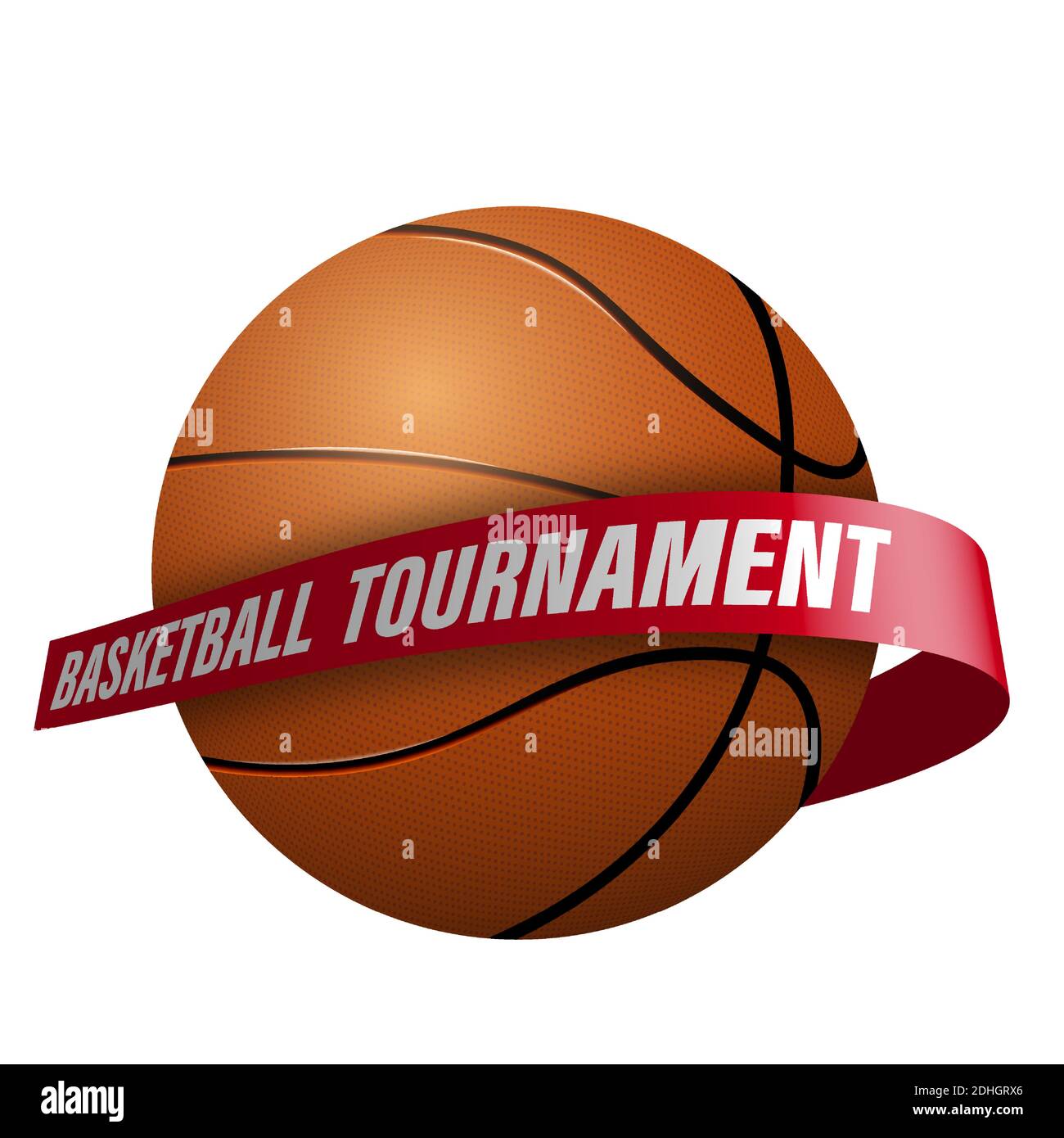 Realistischer Basketballball mit Band umschlängelt. Logo für Meisterschaft,  Basketball-Wettbewerb. Teamsport, aktiver Lebensstil. Isolierter Vektor o  Stock-Vektorgrafik - Alamy