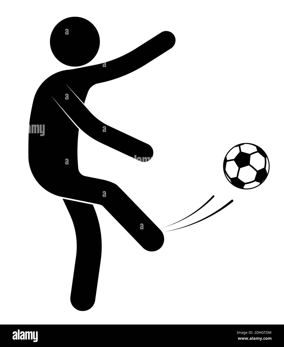Stockfigur, Mann spielt Fußball. Trat den Ball. Teamsport. Isolierter Vektor auf weißem Hintergrund Stock Vektor