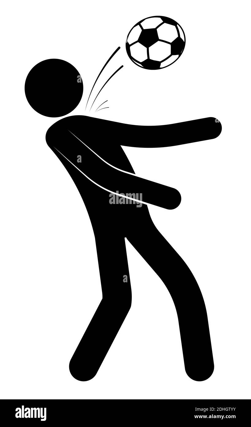 Stockfigur, Mann spielt Fußball. Trifft den Ball mit seiner Brust. Teamsport. Isolierter Vektor auf weißem Hintergrund Stock Vektor