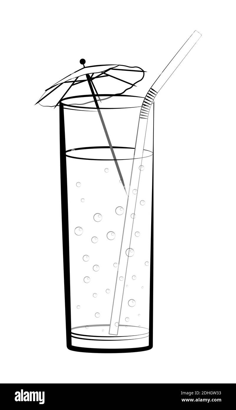 Hohes Glas mit glitzernder Limonade und dekorativem Regenschirm. Cocktails, alkoholische Getränke, Illustrationen für das Café, Restaurant-Menü. Isolierter vecto Stock Vektor