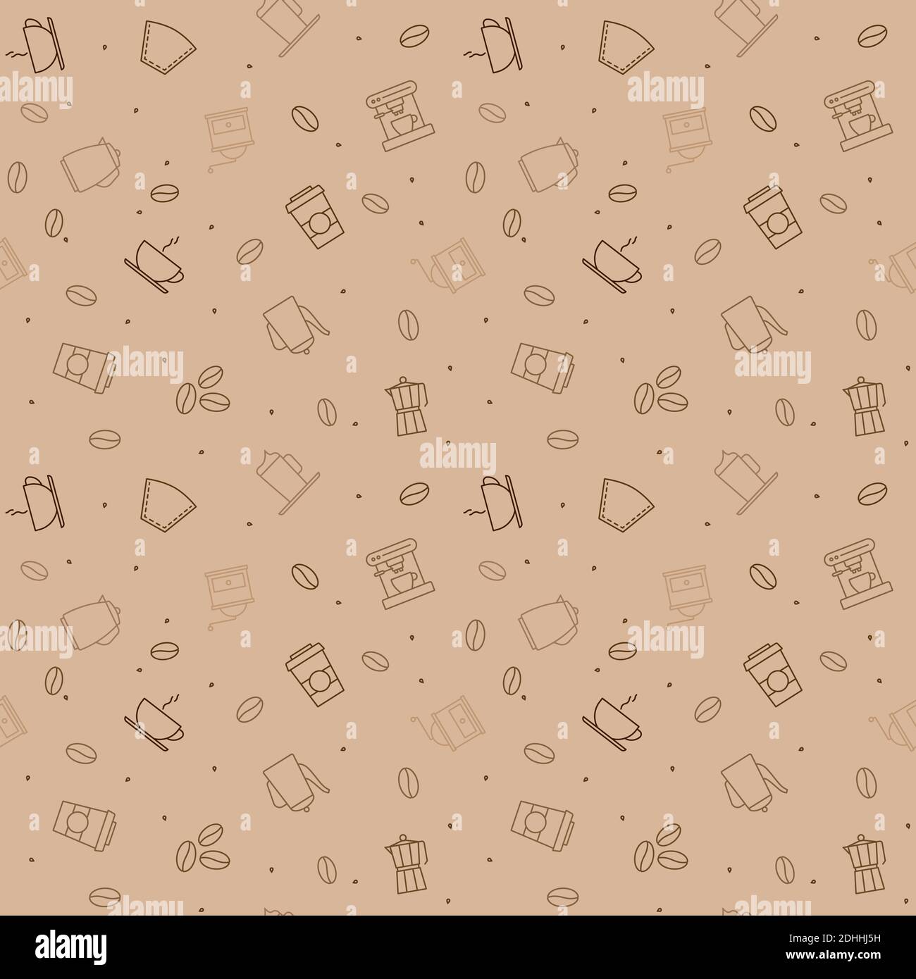 Nahtlose Vektor-Muster Hintergrund mit Kaffee Umrisssymbole Stock Vektor