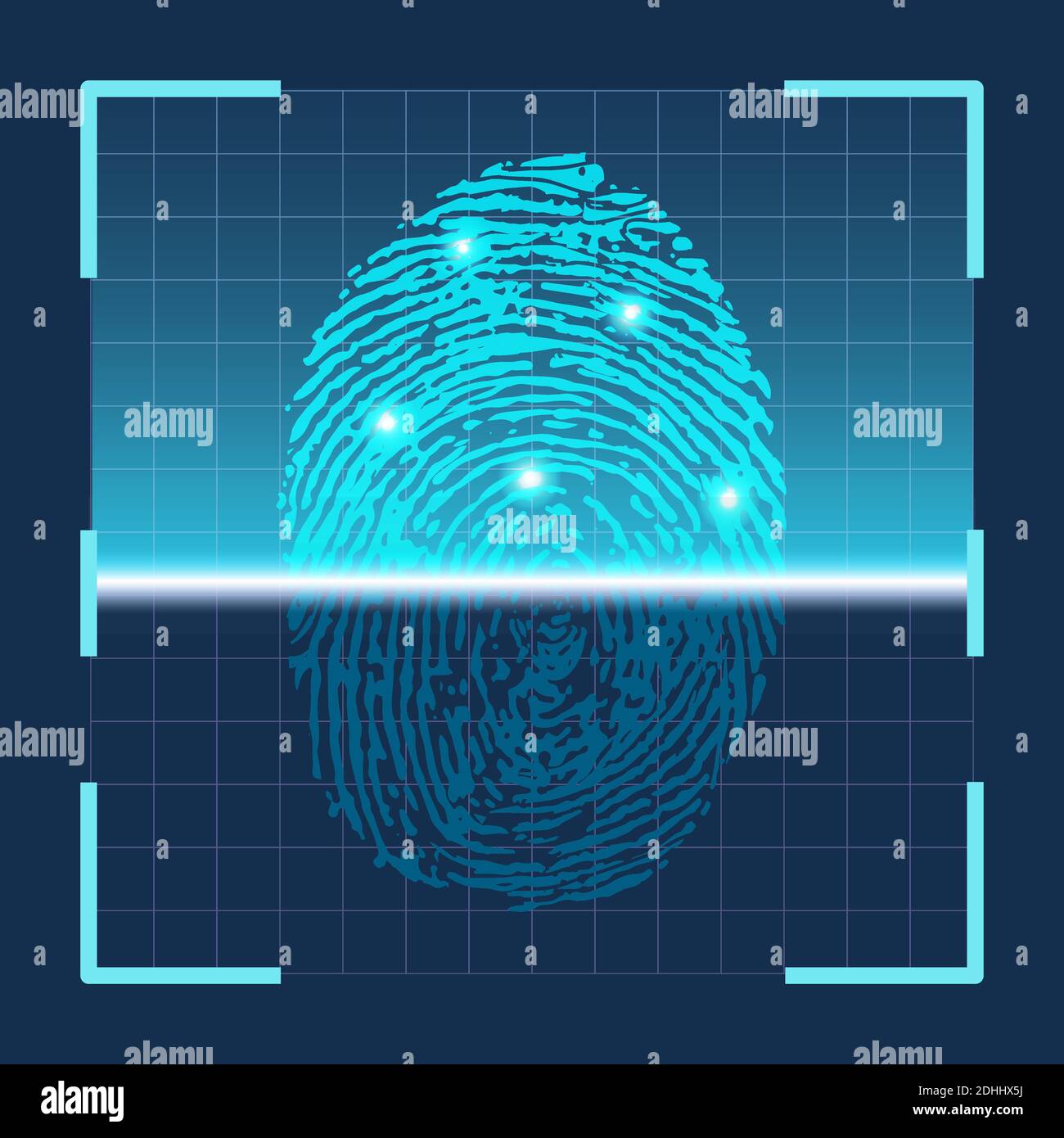 Fingerabdruck-Scan. Fingerabdruck biometrische id futuristische Technologie. Sensor der Identifikationssicherheit. Vektorkonzept des Daumenscanners Stock Vektor