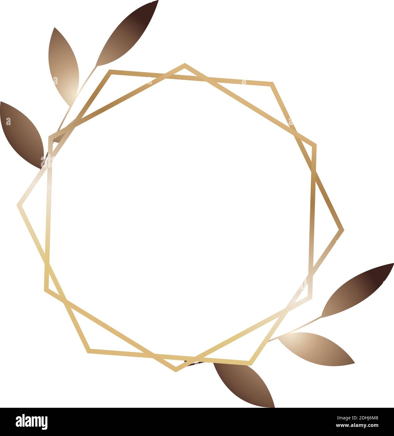 Abstrakter moderner Goldrahmen mit tropischen Blattpflanzen. Skandinavischer Linienstil polygonale Glitzer-Dreiecke, geometrische, Diamant-Formen. Vektor Stock Vektor